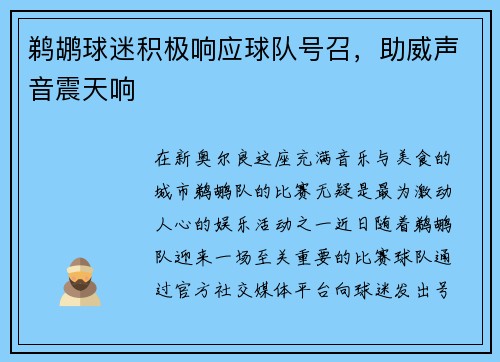 鹈鹕球迷积极响应球队号召，助威声音震天响